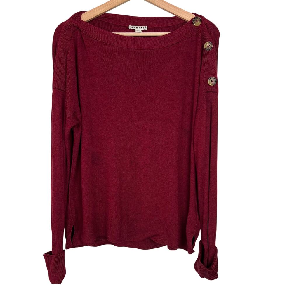Whistles Women's Size Small Red Boat‎ Neck Knit Sweater Silk Wool Blend Buttons